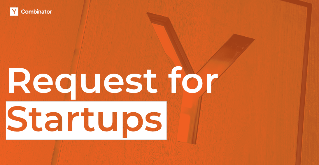 "Request for Startups" on an orange background.